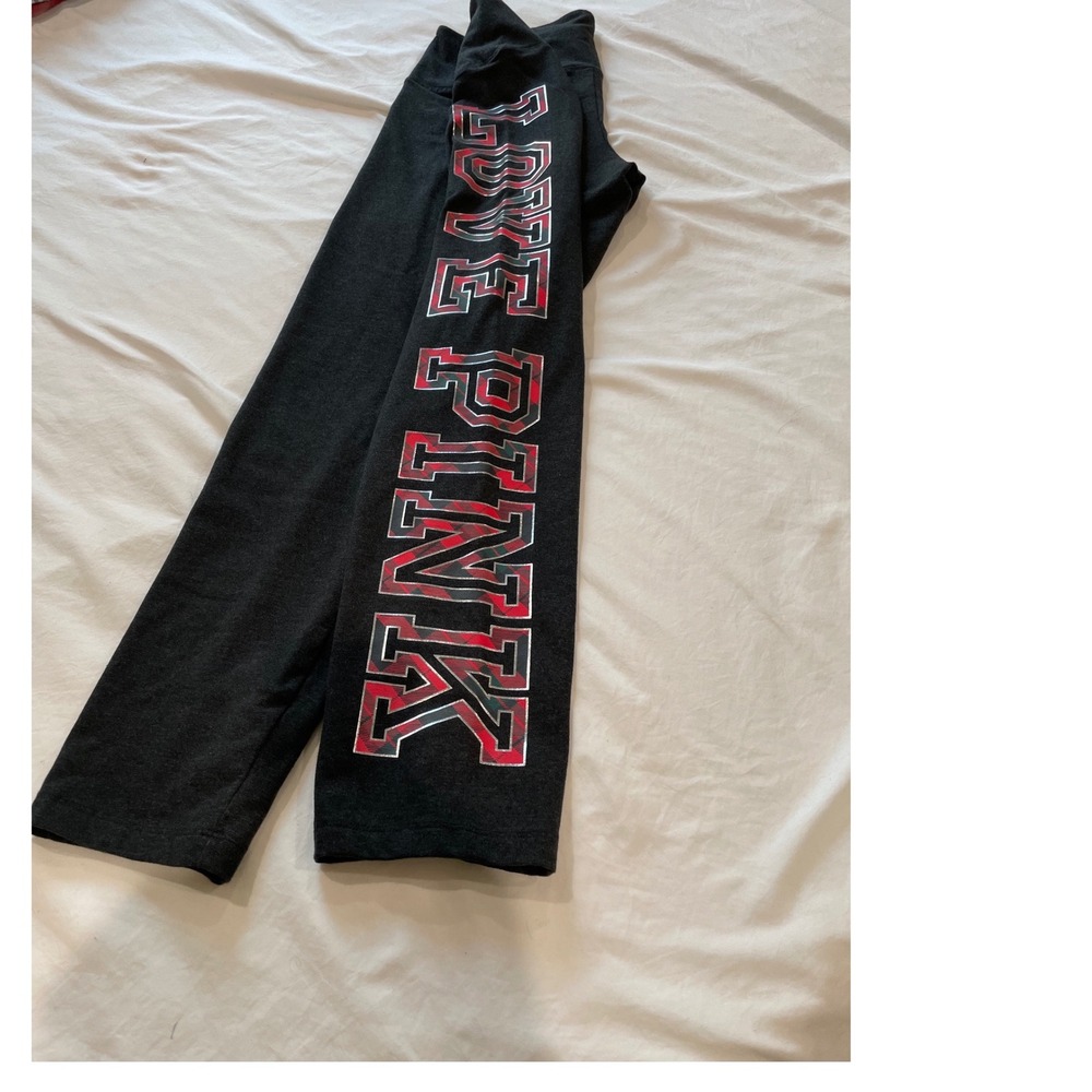 Victoria's Secret PINK Leggings XL Dark Grey Plaid Logo Graphic Yoga Pants
